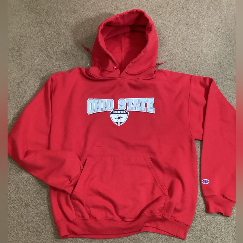 Ohio State Buckeyes Mens L Hoodie Pullover Sweatshirt Cotton Poly Red Champion